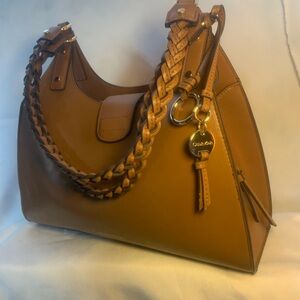 CALVIN KLEIN Luxury Cognac Satchel | Braided Leather Detail | Chic Boss Energy